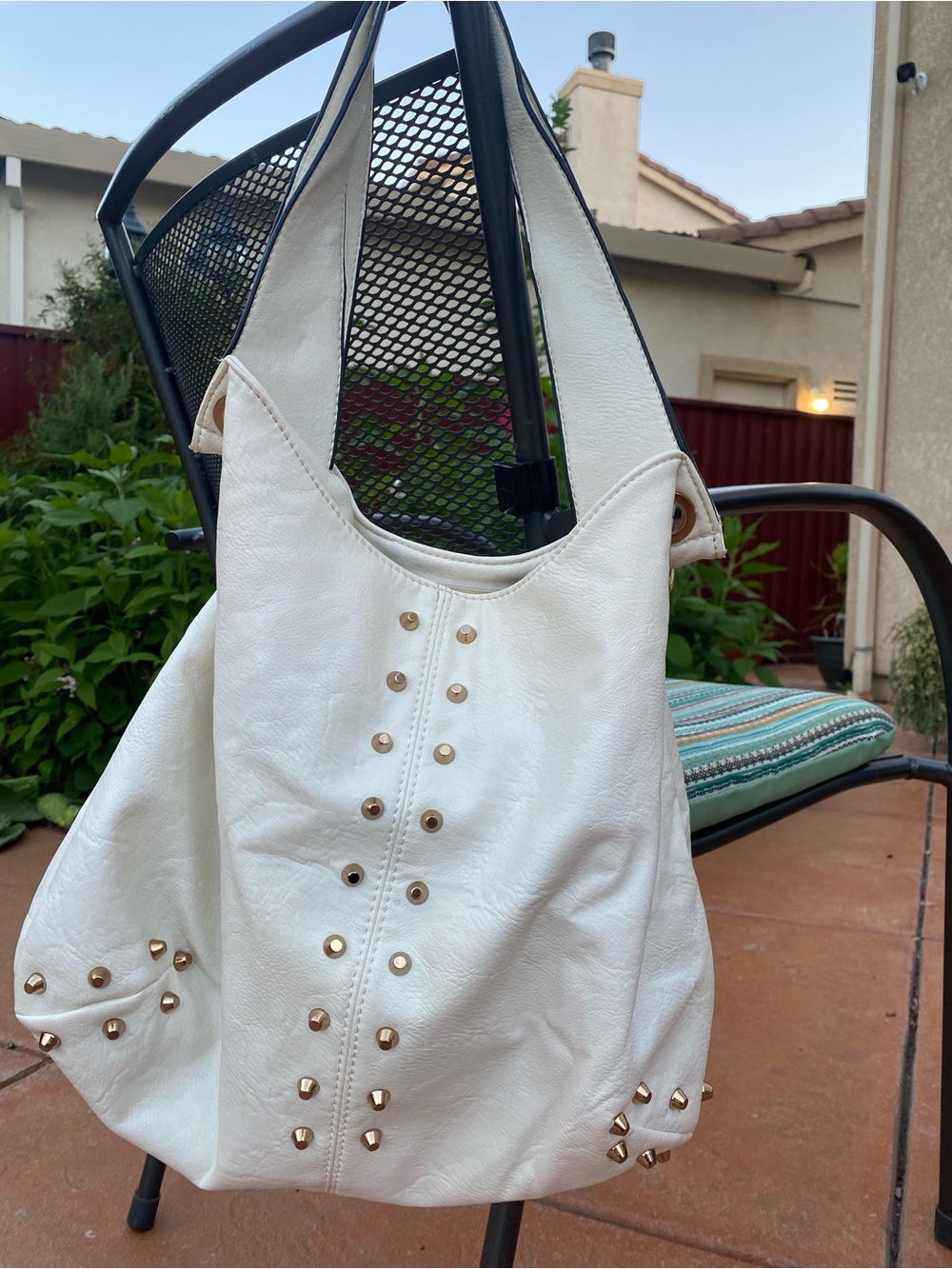 Yoki White Tote Bag with Gold Stud Accents